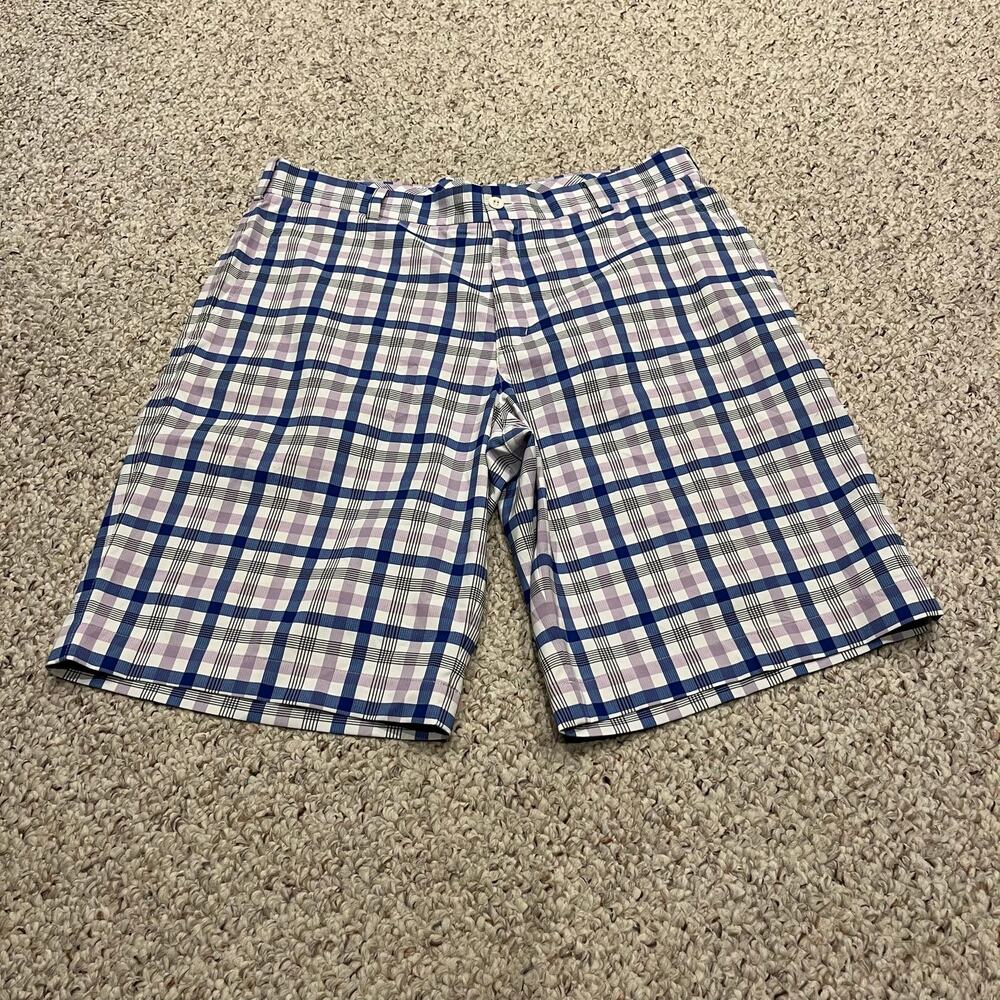 Nike Golf Dri-FIT Core Plaid Flat Front Shorts 34 x 11 Preppy Classic Casual